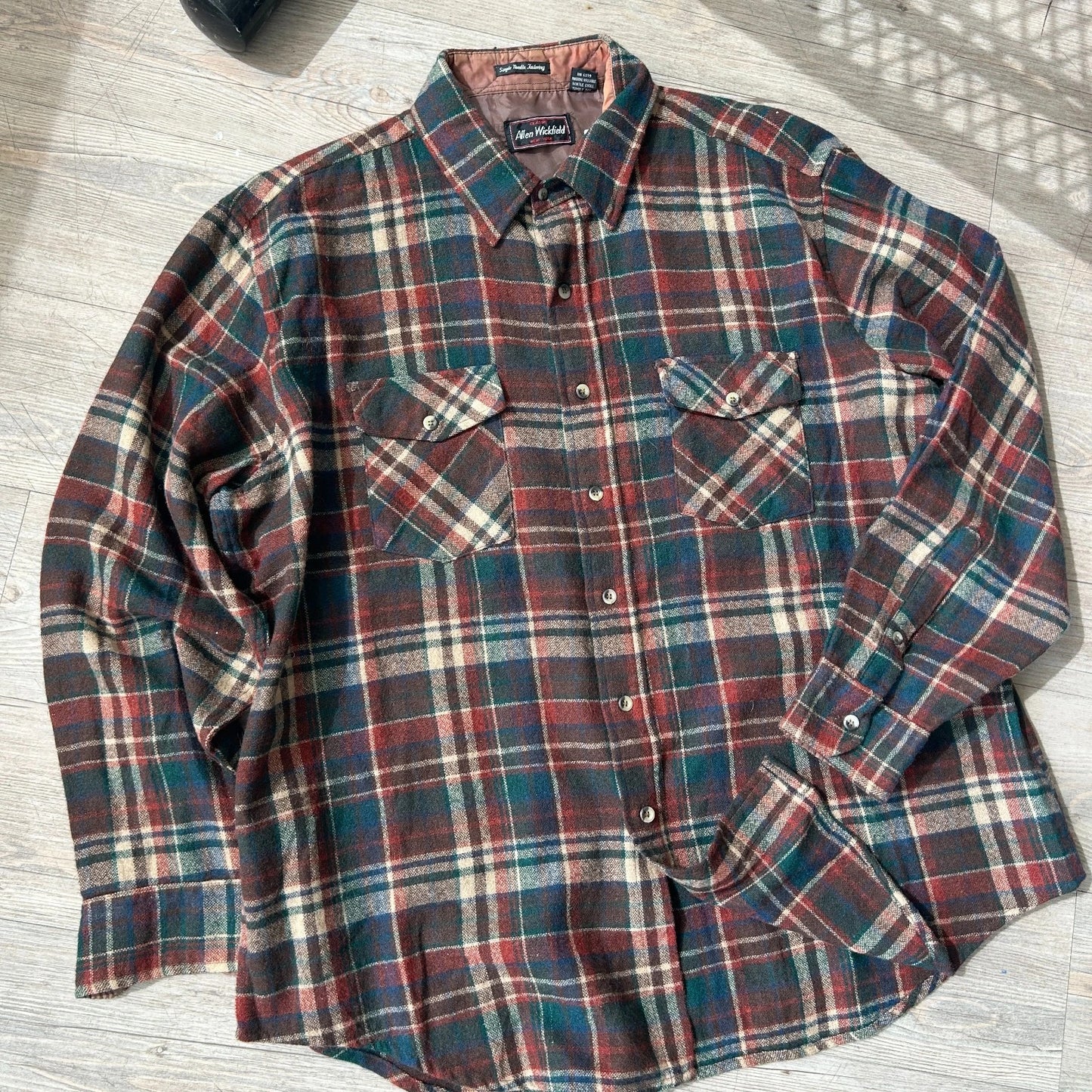 VINTAGE 80s | Allen Wickfield NY Plaid Wool Flannel Button Down Shirt sz XL