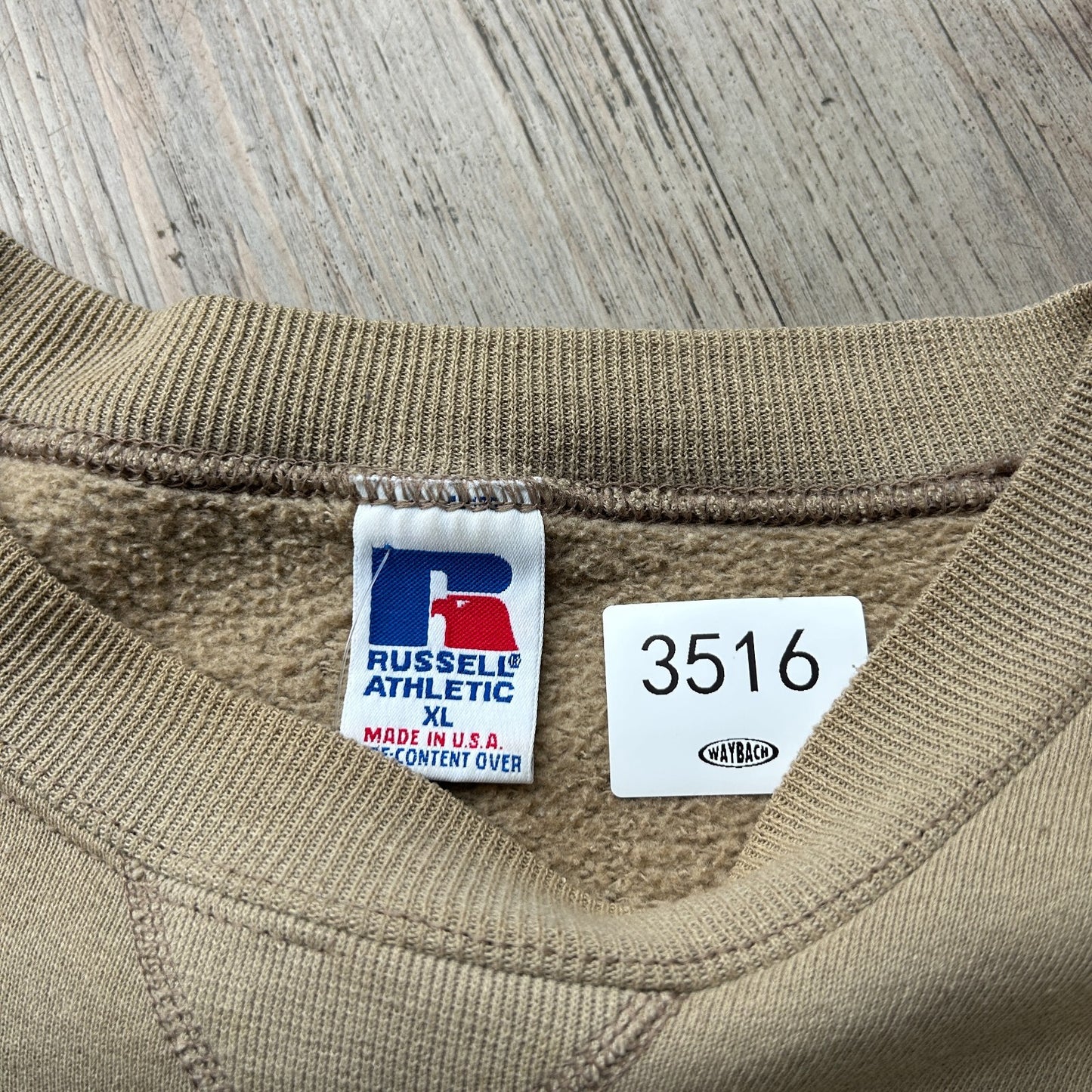VINTAGE 90s | Russell Athletic Faded Tan Crew Sweater Made in USA sz XL