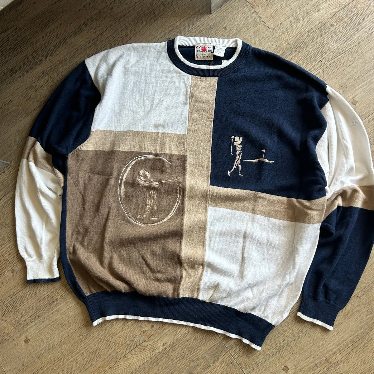 VINTAGE | GOLF Swing Embroidered Artwork Cotton Traders Knit Sweater sz L
