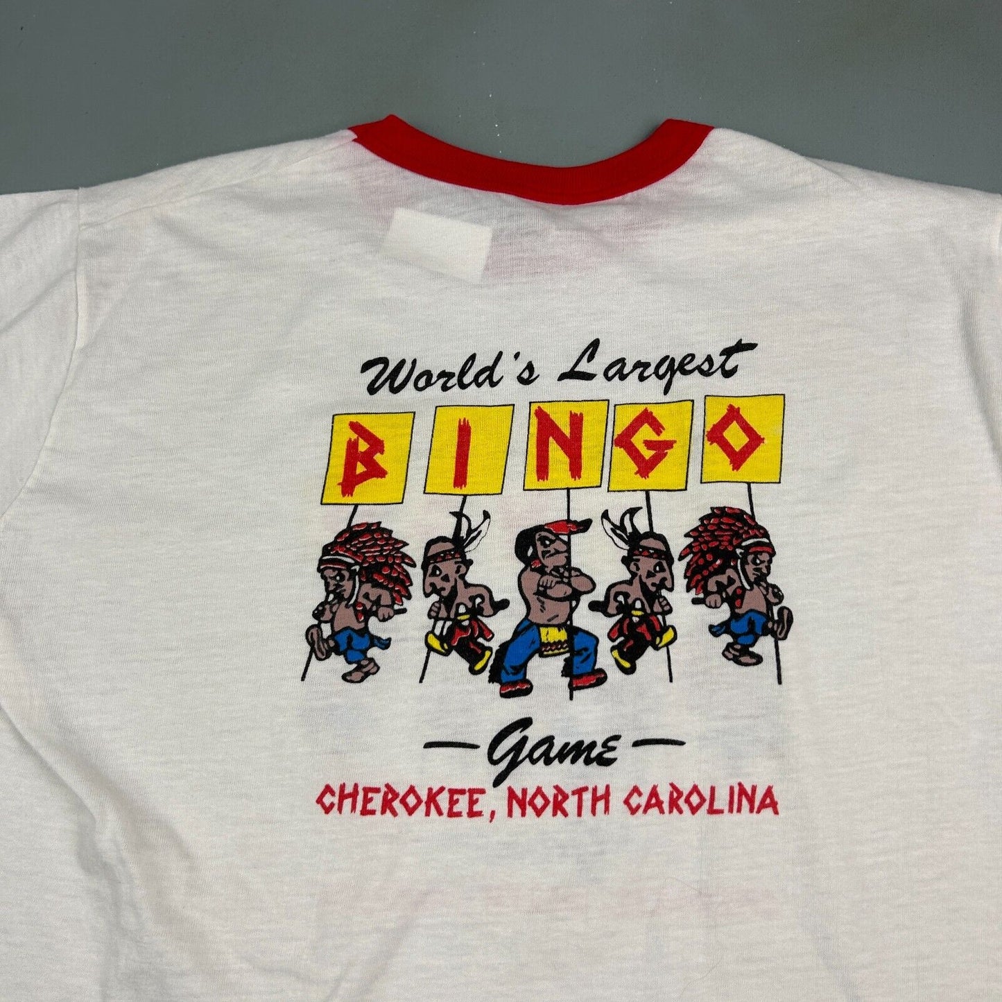 VINTAGE 80s | Worlds Largest BINGO Game Ringer T-Shirt sz XL Adult