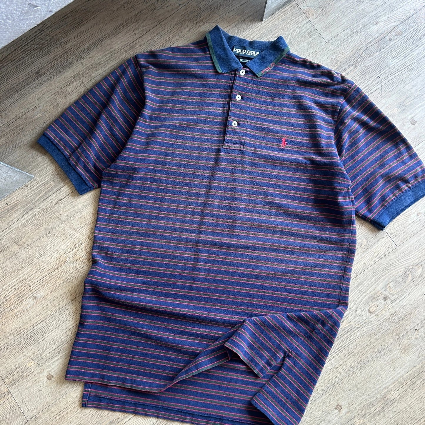 POLO GOLF | Ralph Lauren Striped Embroidered Horse Vintage Polo Shirt sz L