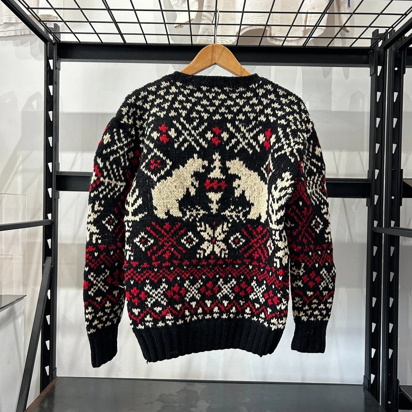 VINTAGE 80s | Ralph Lauren Nordic Snow Bear Wool Hand Knit Sweater sz M