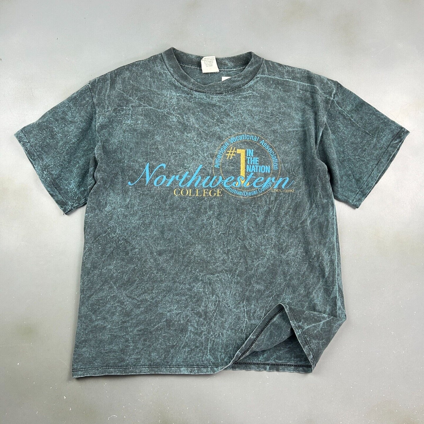 VINTAGE 90s | NorthWestern College Blue Stone Wash T-Shirt sz L Adult
