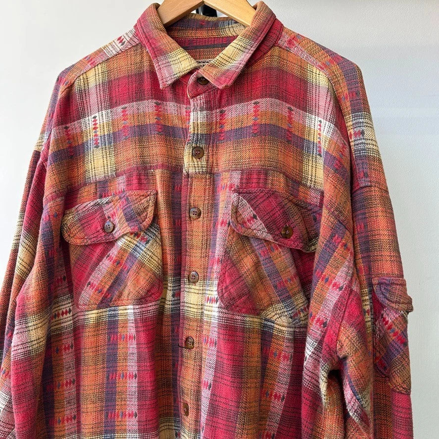 VINTAGE 90s | Weekends Plaid Western Flannel Cotton Button Down Shirt sz XXL