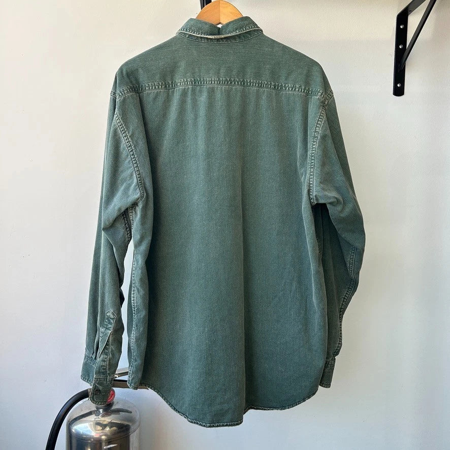VINTAGE 1990s | L.L Bean Faded Clay Green Plaid Lined Button Down Shirt sz L/XL