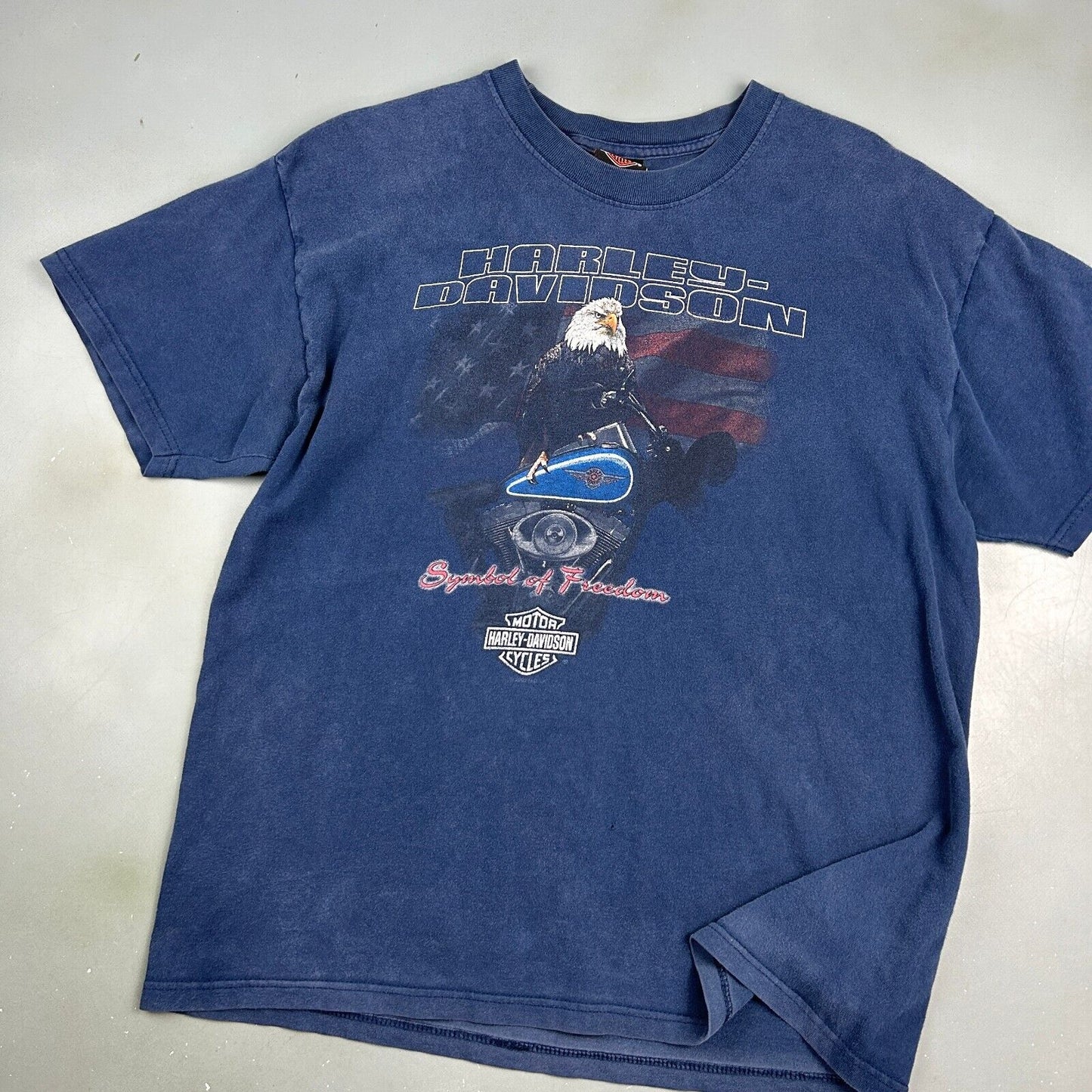 VINTAGE | HARLEY DAVIDSON Motor Cycles Tomahawk Biker Navy T-Shirt sz L Adult