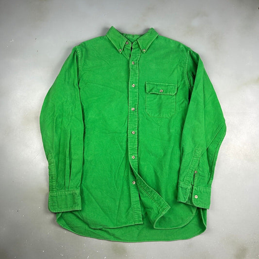 VINTAGE 90s Blank Green Chamois Cloth Button Up Shirt sz Large Adult