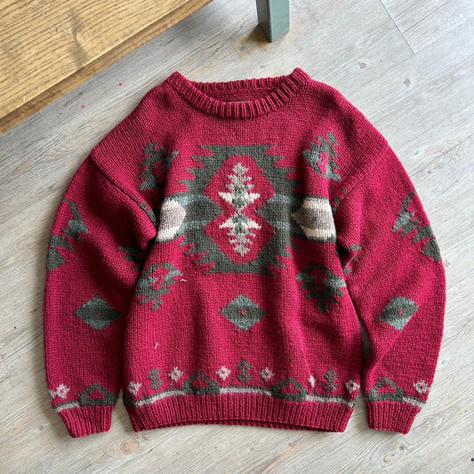 VINTAGE 90s | Eddie Bauer Aztec Wool Heavy Knit Sweater sz L