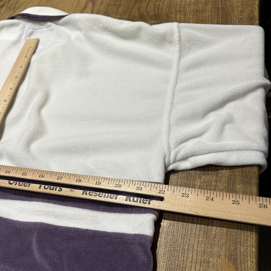 VINTAGE 90s | Velour Striped Collared Polo Crew Sweater sz M