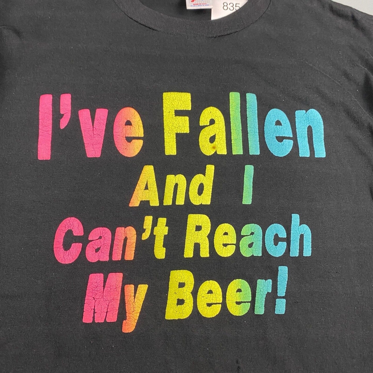 Vintage 90s Ive Fallen & Cant Reach My Beer Black T-Shirt sz XL Men Adult