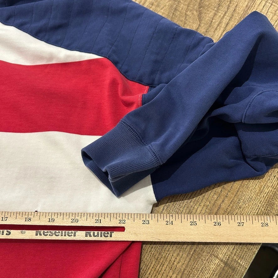VINTAGE 90s | Ralph Lauren USA Flag Hi-Tech Striped Rugby Polo Sport Shirt sz L