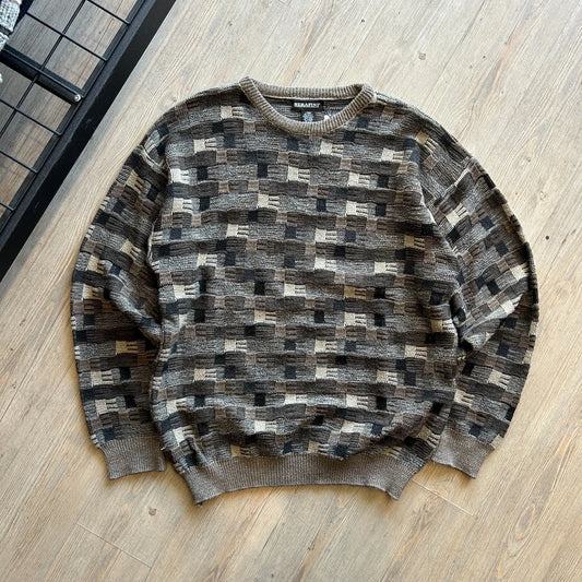 VINTAGE 90s | Serafini Earth Tone 3D Check Pattern Knit Sweater sz L