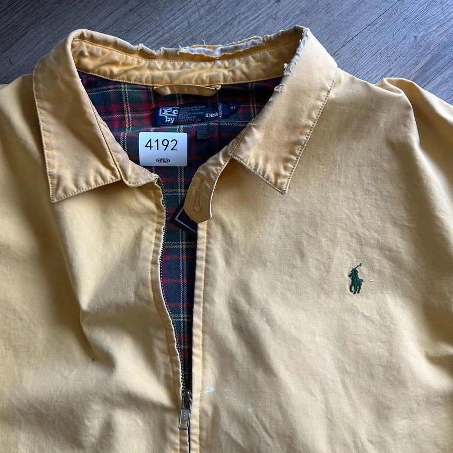 VINTAGE 90s | Polo By Ralph Lauren Faded Thrashed Yellow Harrington Jacket sz XL