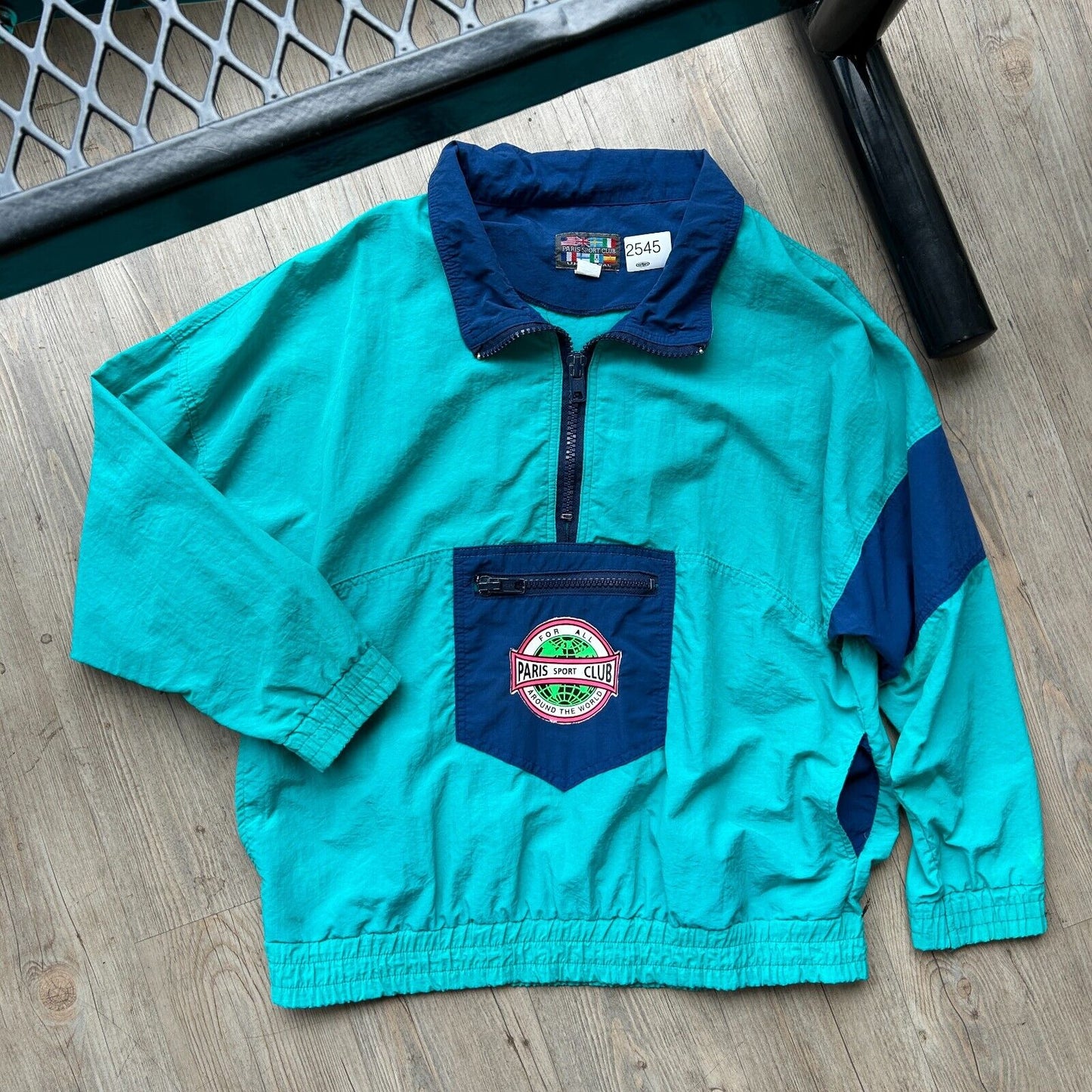 VINTAGE 90s | Paris Sport Club 1/4 Zip Windbreaker Jacket sz M