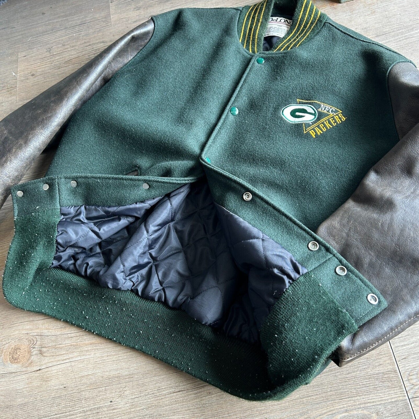 VINTAGE 90s | Green Bay Packers DeLong Varsity Football Jacket sz L Adult
