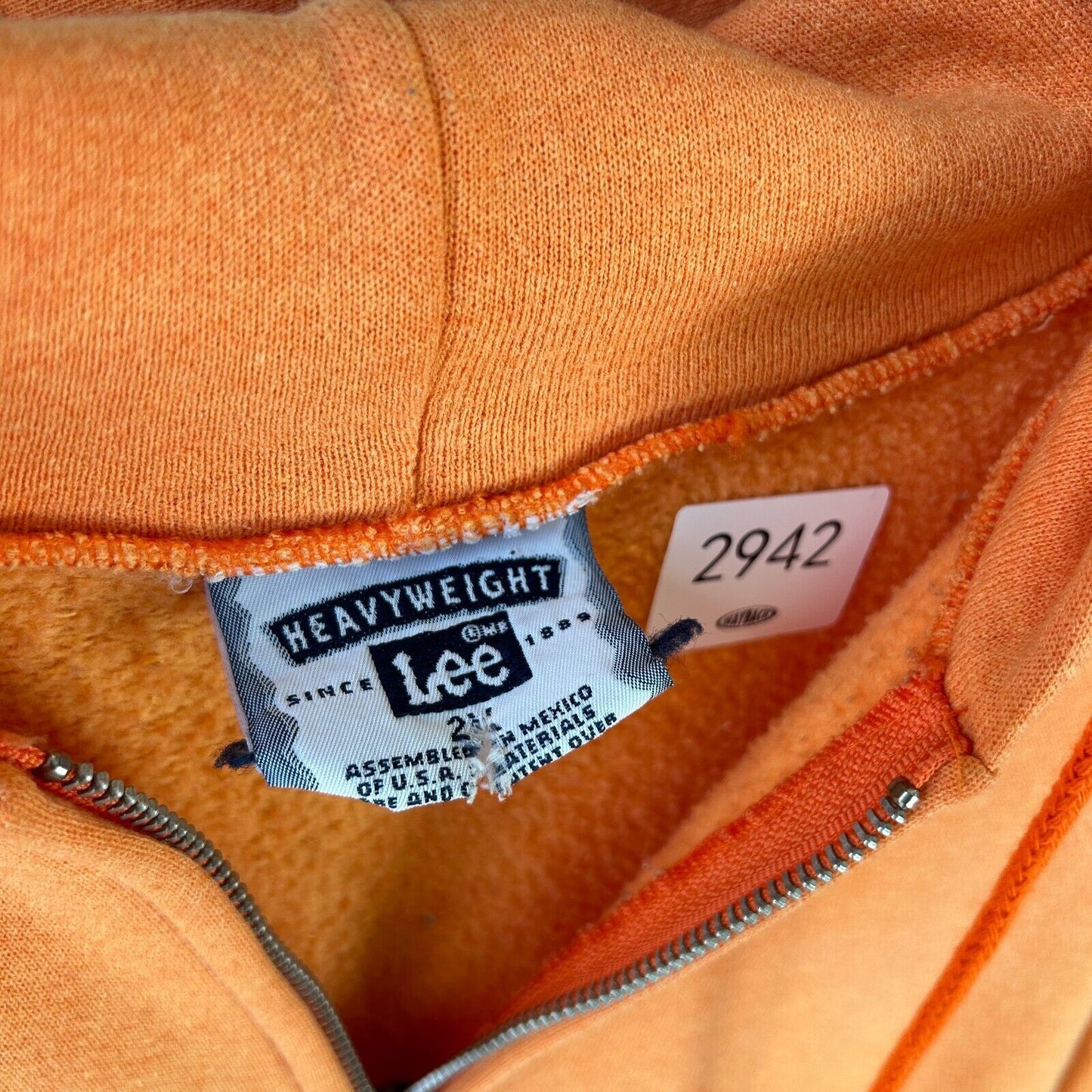 VINTAGE 90s | Sun Faded Orange Blank Lee Zip Up Hoodie Sweater sz XL