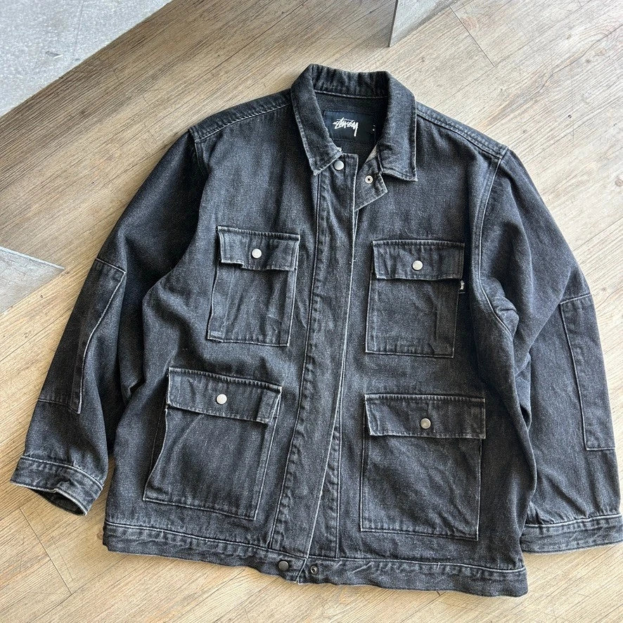 VINTAGE | Stussy Black Denim Workwear Chore Jacket sz M/L