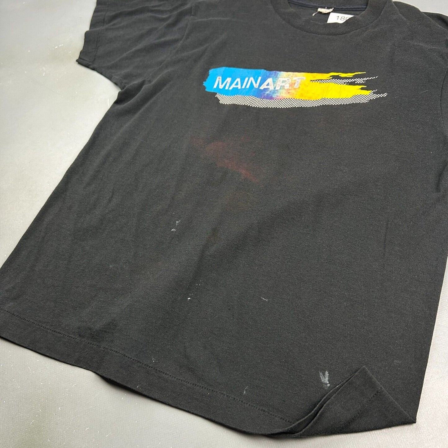 VINTAGE 80s | MainART Black Logo Screen Stars T-Shirt sz M Adult