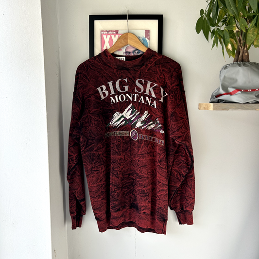 VINTAGE 1991 | Big Sky Montana Acid Wash Ski Crewneck Sweater sz L Adult
