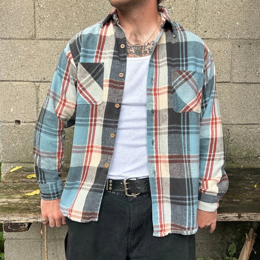 BIG MAC | 1980s Plaid Flannel Vintage Cotton USA Made Button Down Shirt sz M