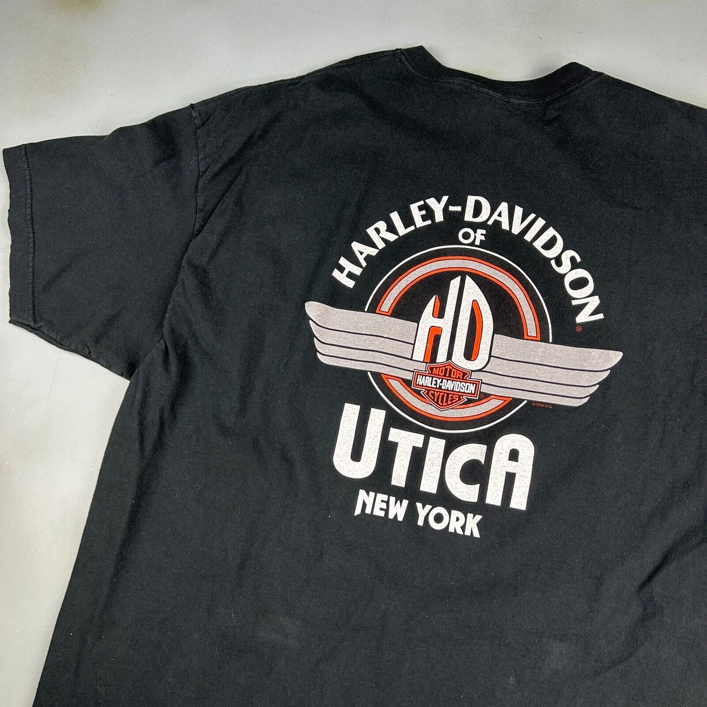 VINTAGE Harley Davidson Utica New York Black Biker T-Shirt sz XXL Adult