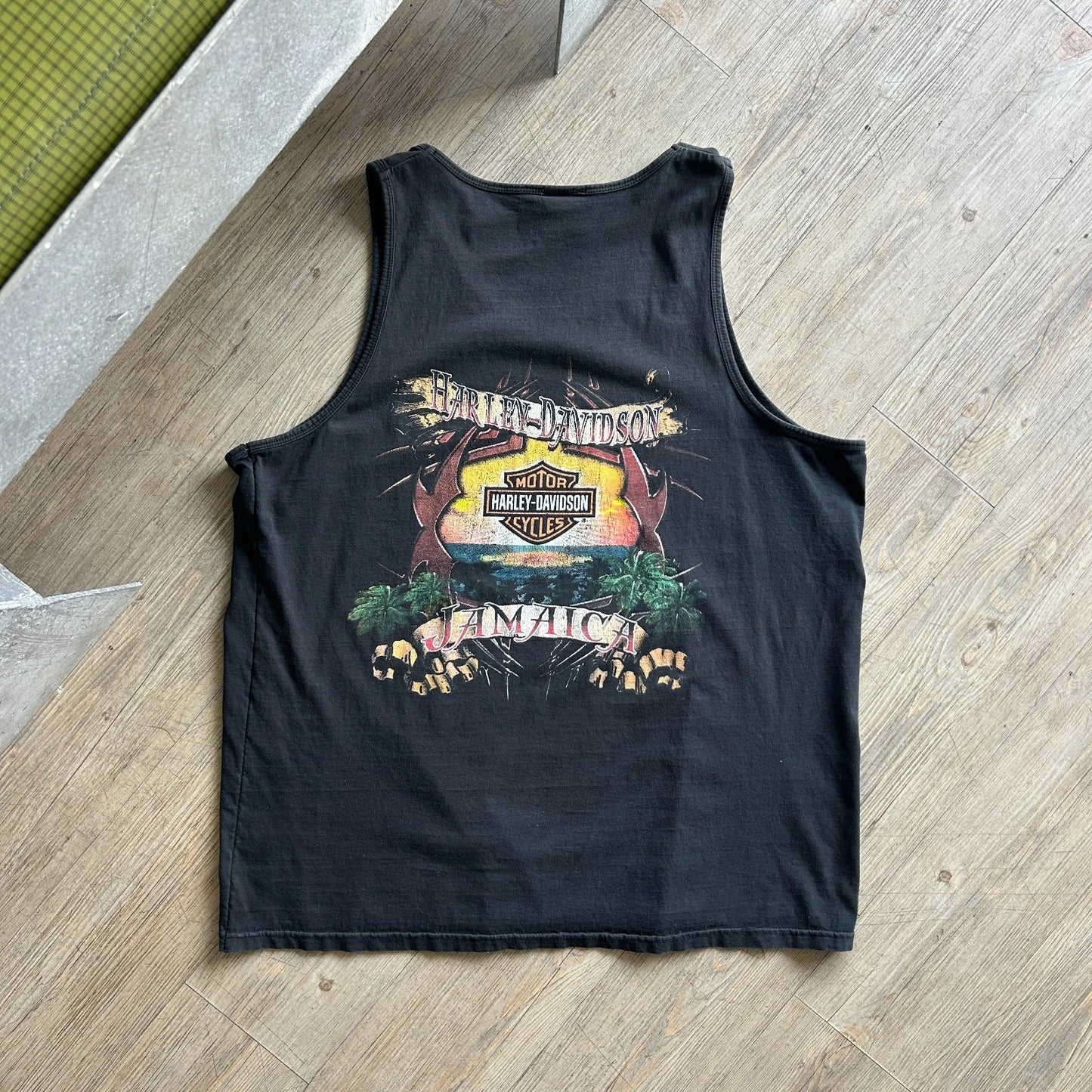 VINTAGE | Jamaica Harley Davidson Biker Sun Faded Sleeveless Tank T-Shirt sz XL