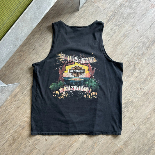 VINTAGE | Jamaica Harley Davidson Biker Sun Faded Sleeveless Tank T-Shirt sz XL