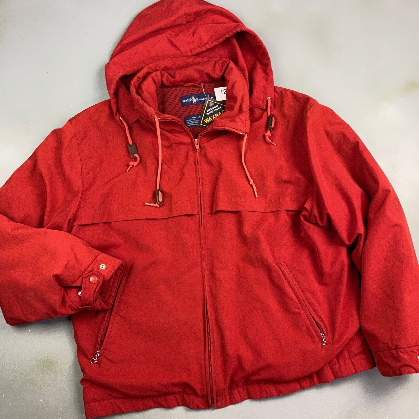 VINTAGE 90s Ralph Lauren Red Full Zip Light Jacket w Hood sz Medium Adult