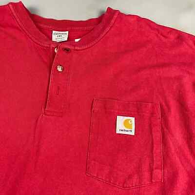 VINTAGE Carhartt Red Henley Pocket T-Shirt sz XXL Adult
