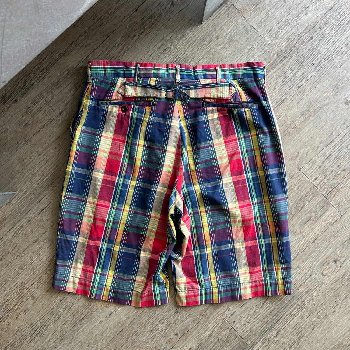 POLO by Ralph Lauren | Vintage Plaid Buckle Back Loose Fit Chino Shorts sz W34