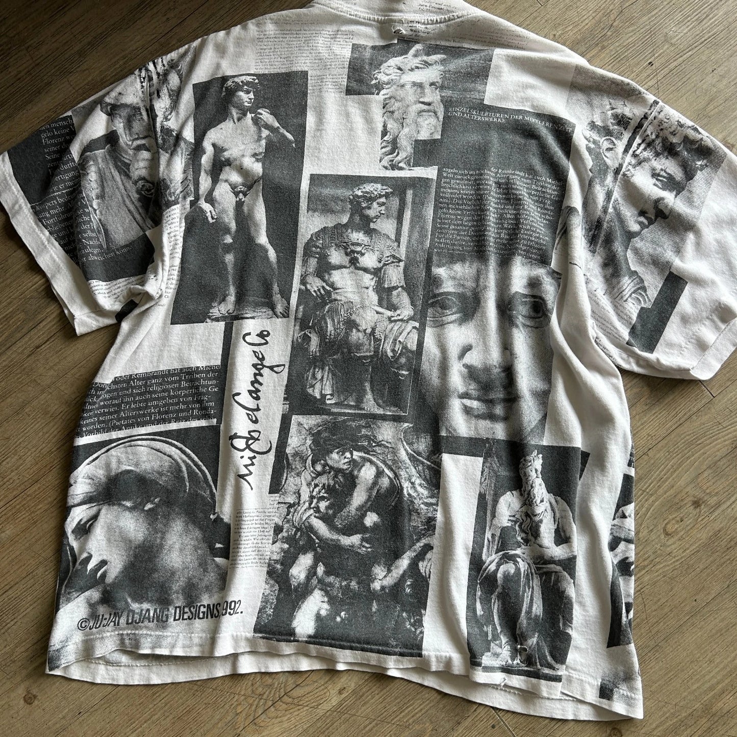 VINTAGE 1992 | Michelangelo Italian Sculptures & Art AOP Thrashed T-Shirt sz XL