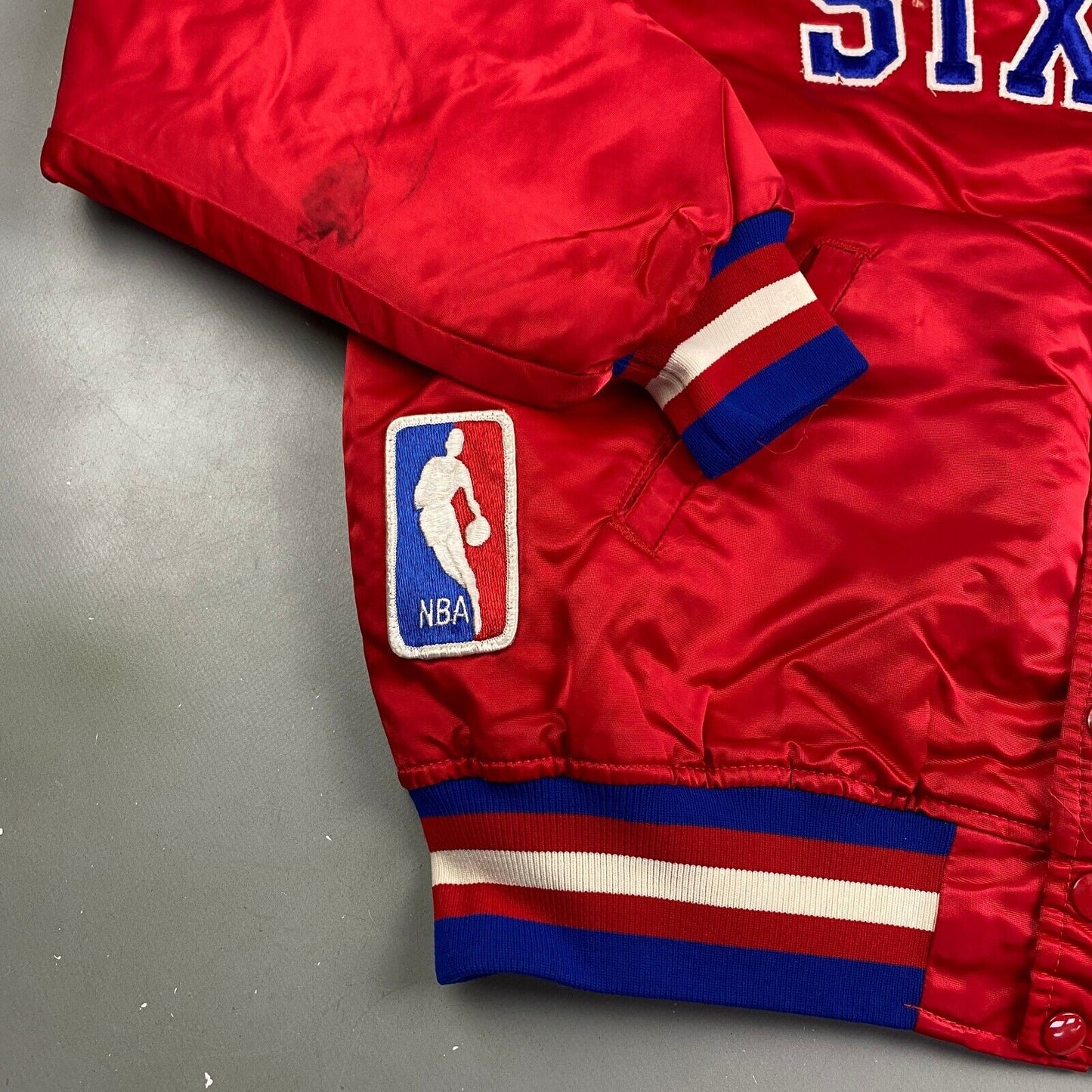 VINTAGE 90s NBA Philadelphia Sixers Starter Satin Varsity Jacket sz Large Men