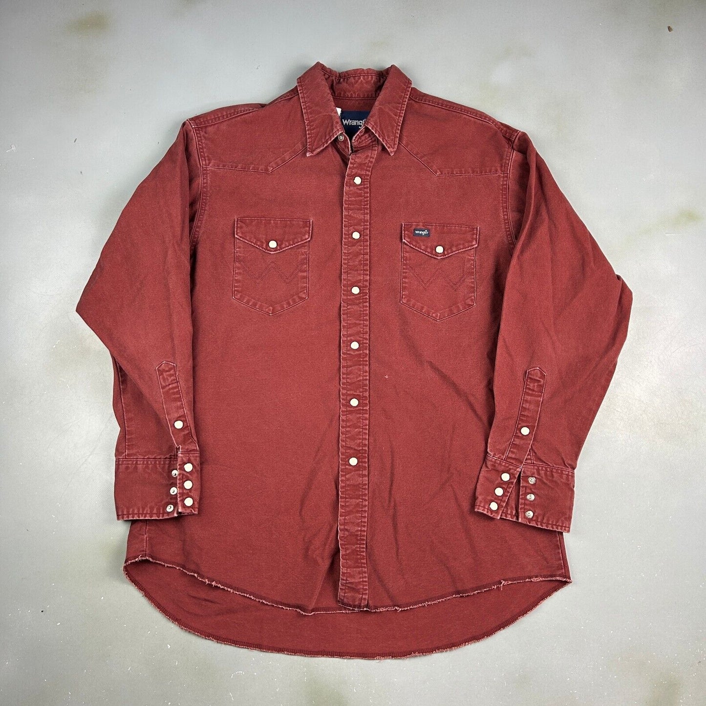 VINTAGE 90s Wrangler Red Pearl Snap Western Button Up Shirt sz L/XL Adult