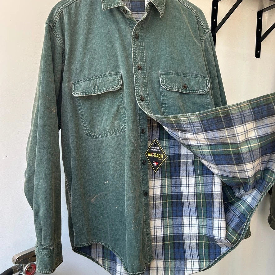 VINTAGE 1990s | L.L Bean Faded Clay Green Plaid Lined Button Down Shirt sz L/XL