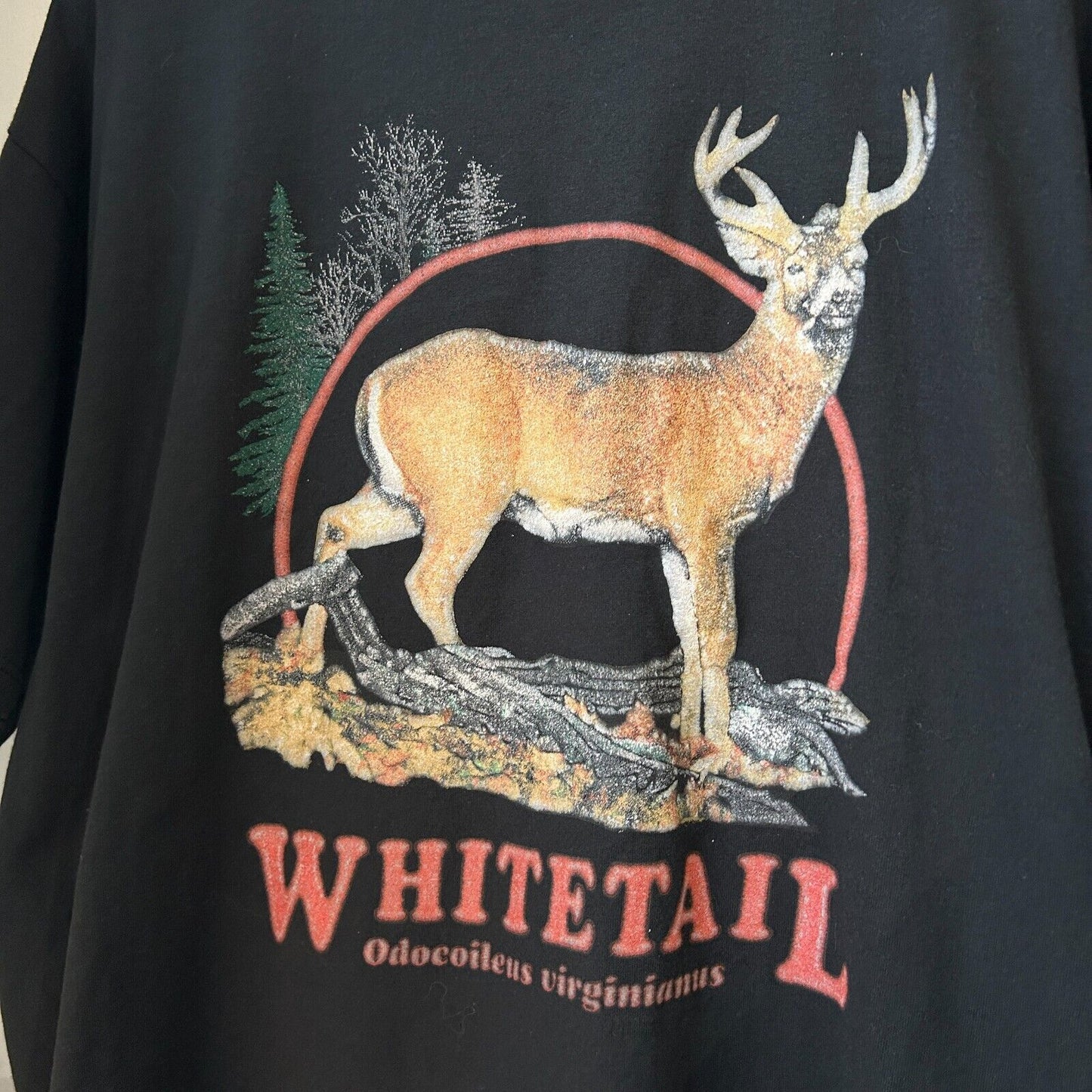 VINTAGE 90s | Whitetail Deer Hunter Black Nature T-Shirt sz L Adult
