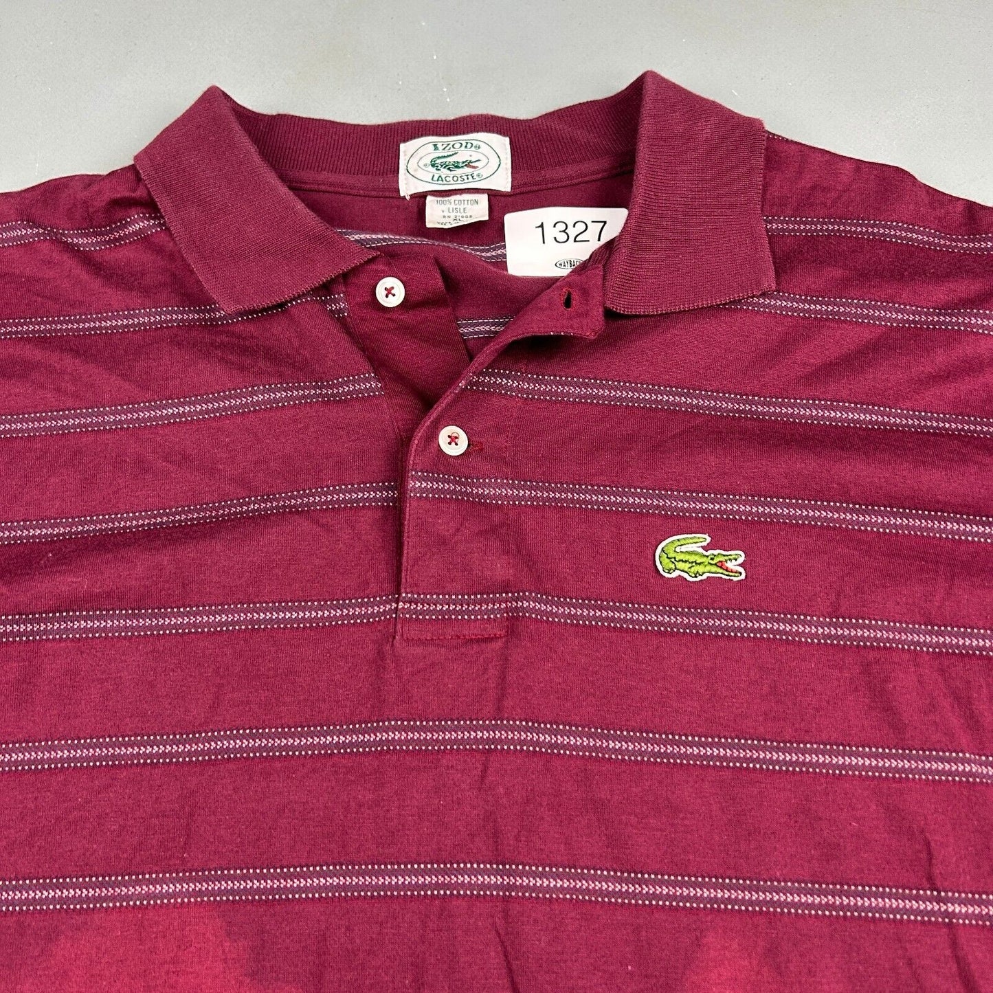 VINTAGE 90s Lacoste Sm Logo Red Striped Polo Shirt sz Large Adult