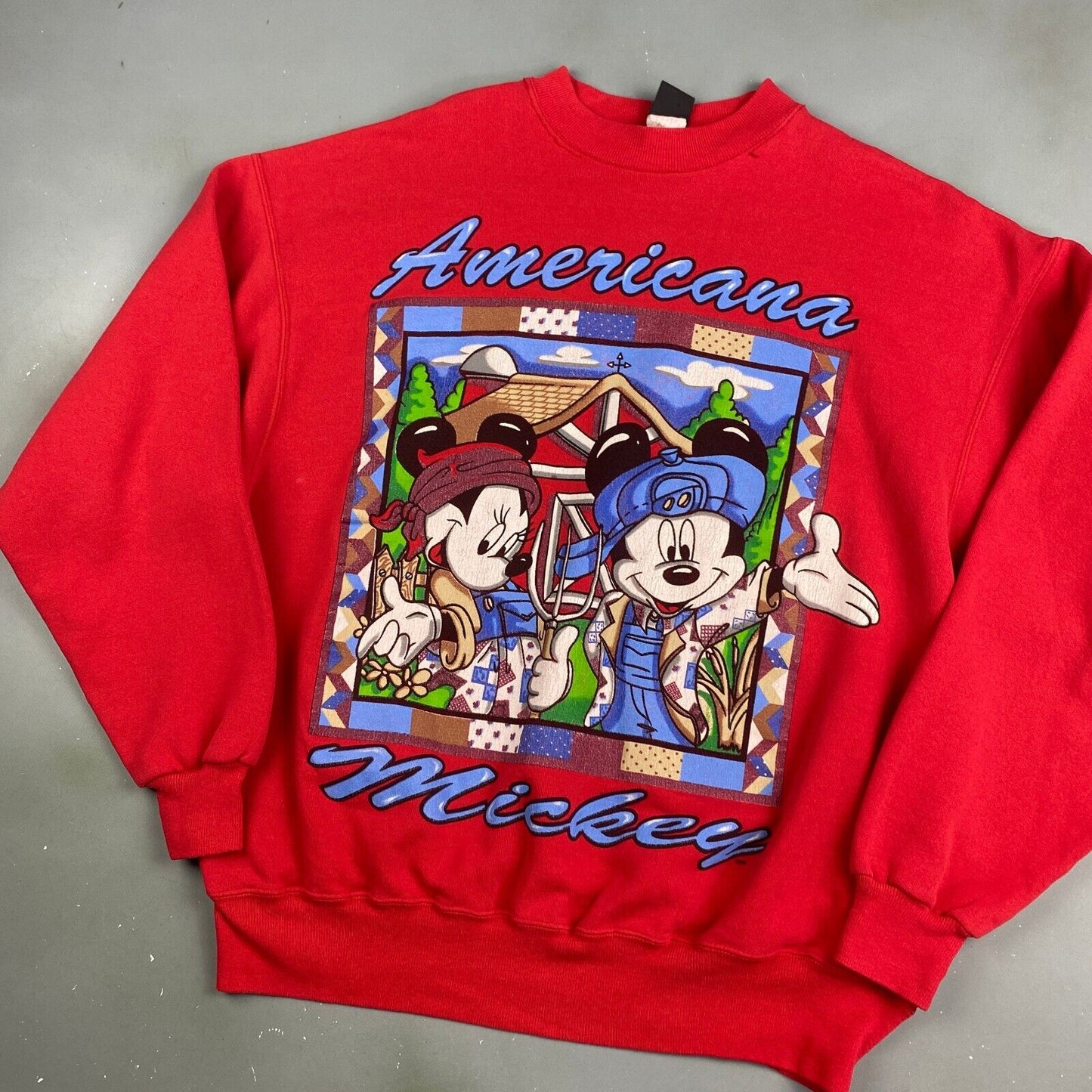 VINTAGE 90s Americana Mickey Cartoon Crewneck Sweater sz Large Adult Men