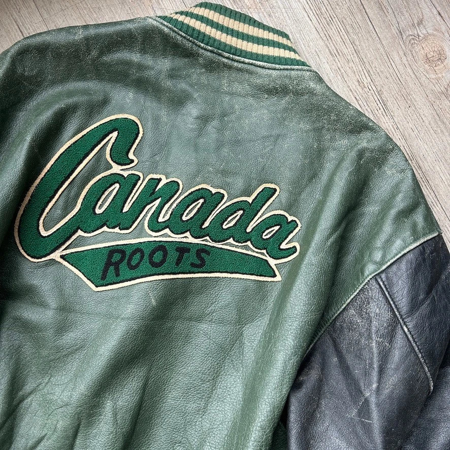 VINTAGE | Roots Sporting Goods Canada Leather Bomber Jacket sz L