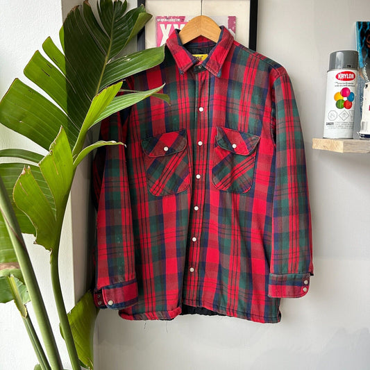 VINTAGE 80s | Work Sport Faded Flannel Lined Button Down Shirt sz M Adult