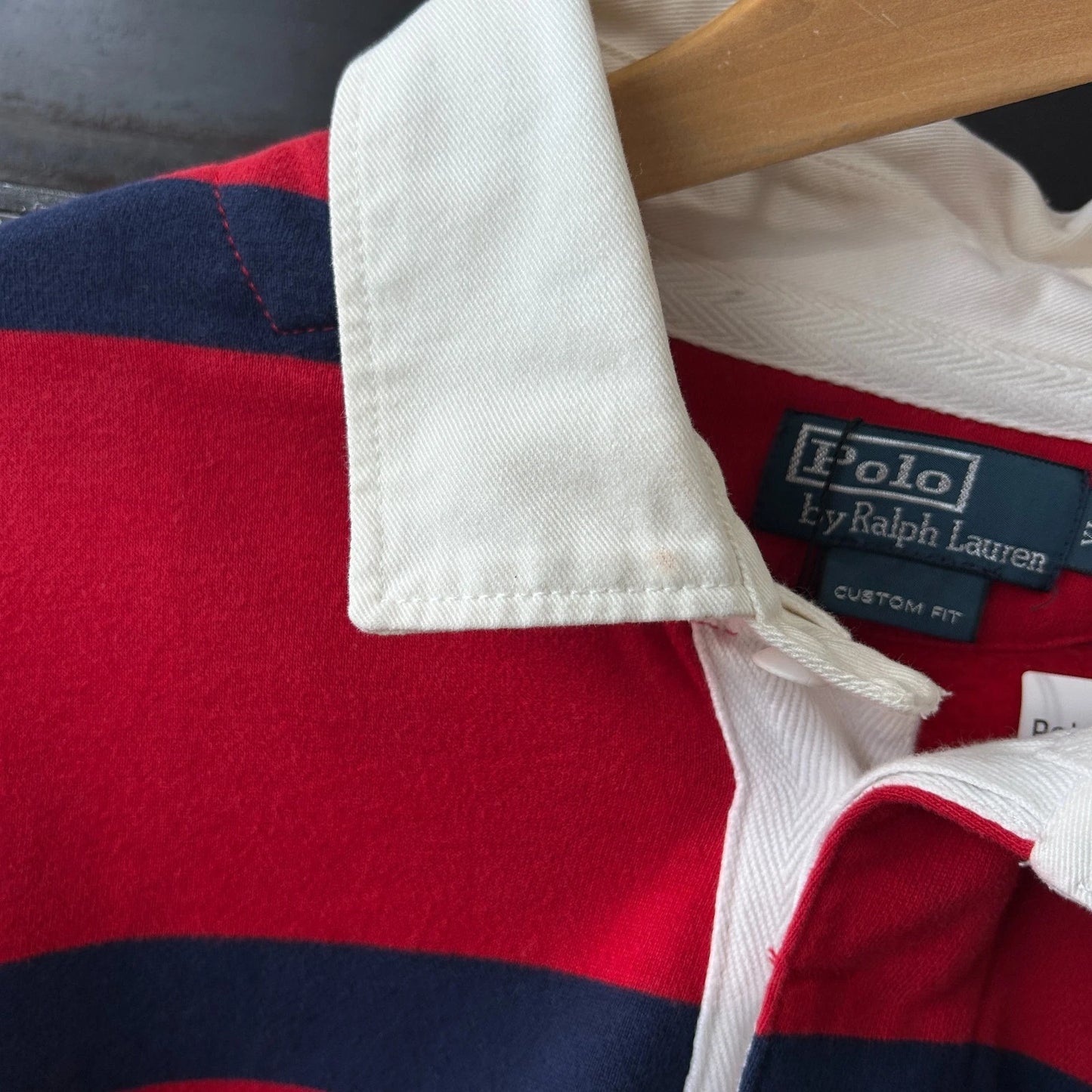 VINTAGE | Polo by Ralph Lauren Striped Sm Pony Rugby Fleece Shirt sz XL