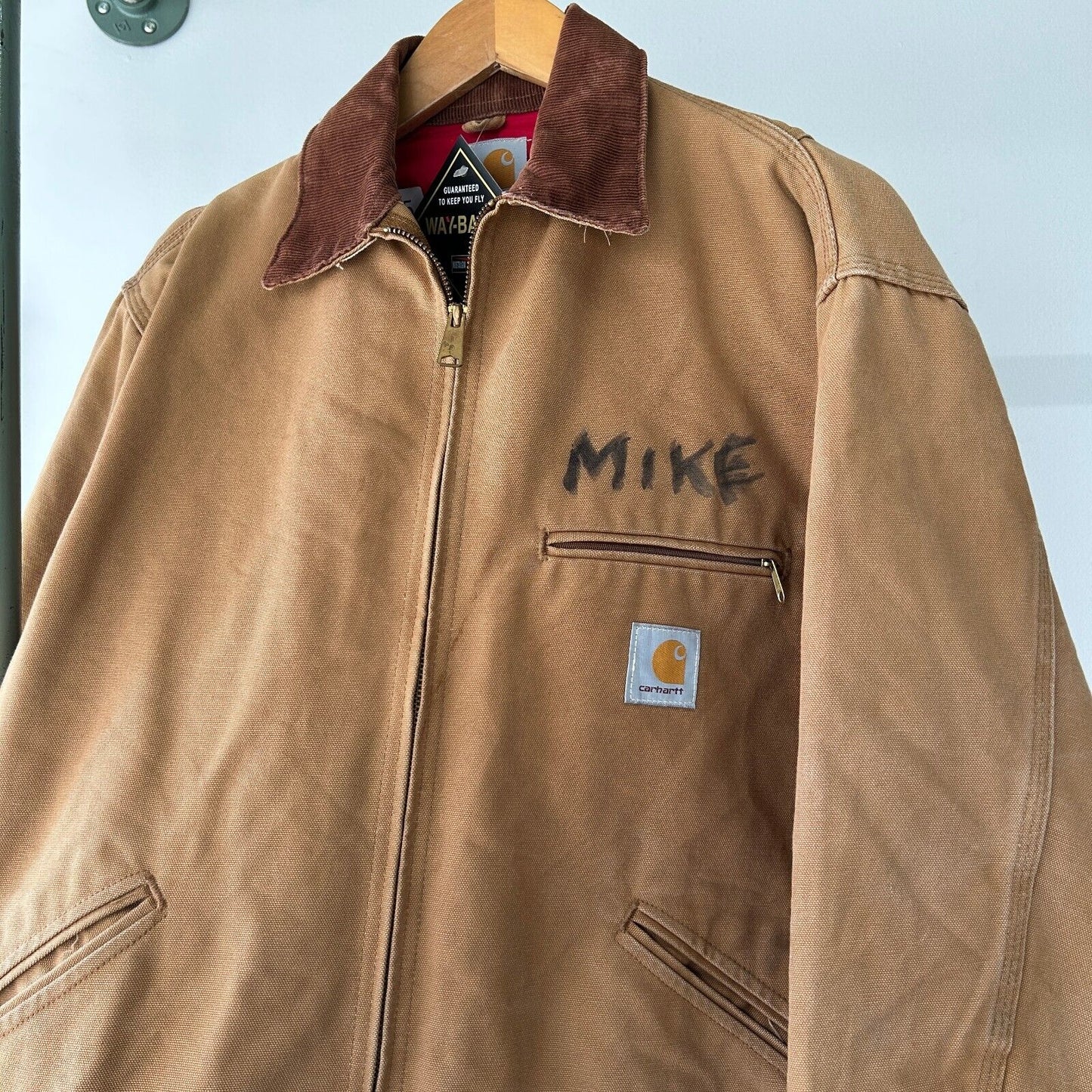 VINTAGE | CARHARTT Khaki Corduroy Collar Detroit Work Jacket sz L-XL Adult
