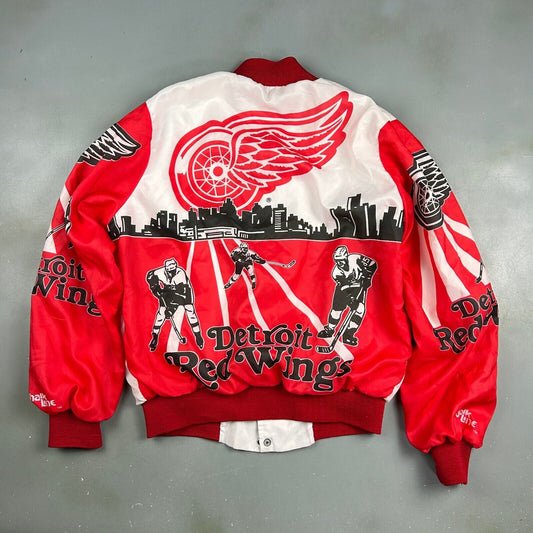 VINTAGE 90s Detroit Red Wings NHL Button Snap Chalk Line Jacket sz Med Adult