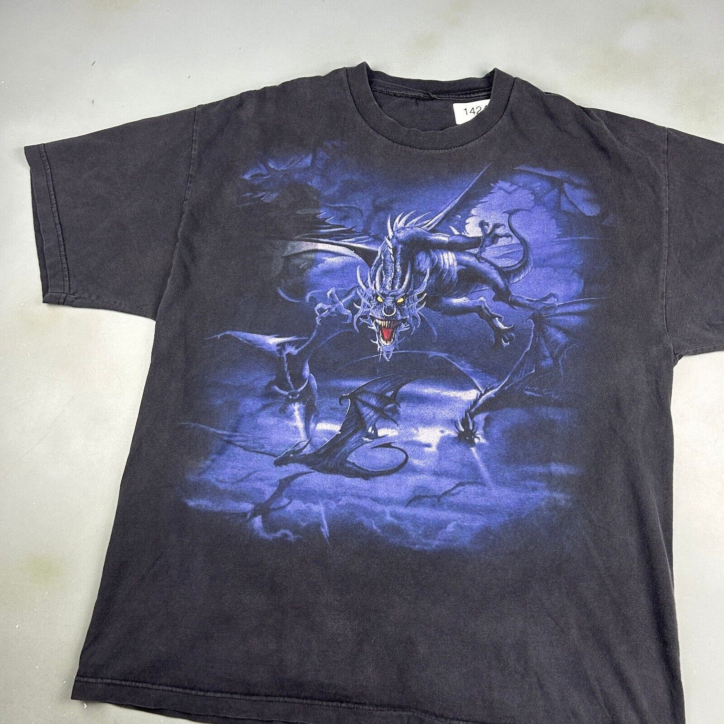VINTAGE Y2K Purple Dragons Faded Black T-Shirt sz Large Adult