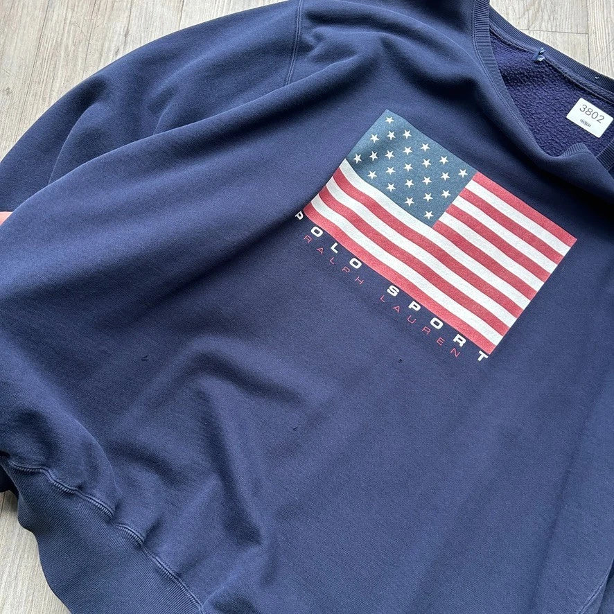 VINTAGE | Polo Sport Ralph Lauren USA Flag Crewneck Sweater sz L/XL