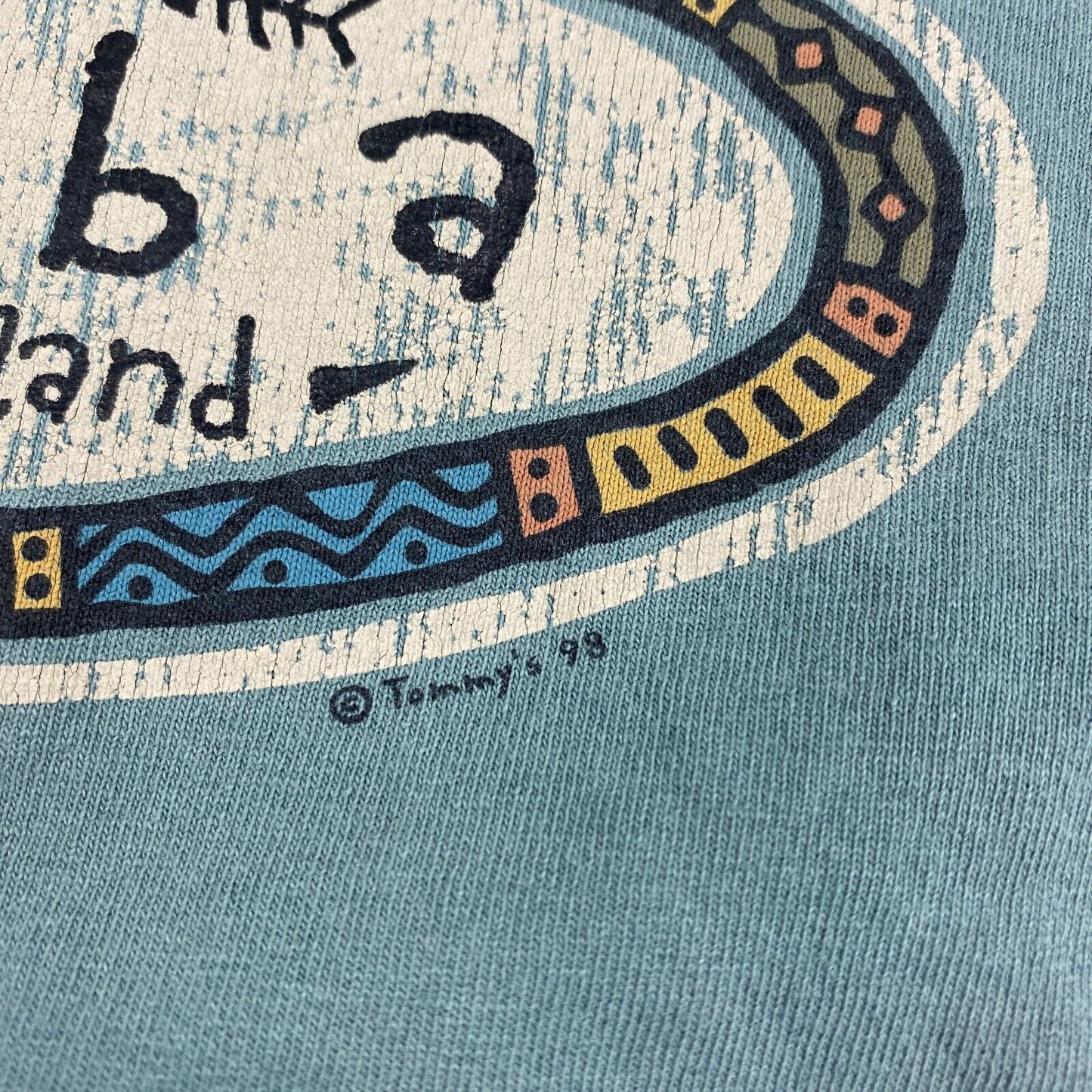 VINTAGE 90s Aruba One Happy Island Faded Blue T-Shirt sz Large Men