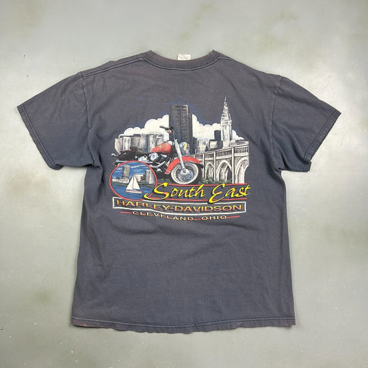 VINTAGE | Harley Davidson South East Faded Blue Biker T-Shirt sz L Adult