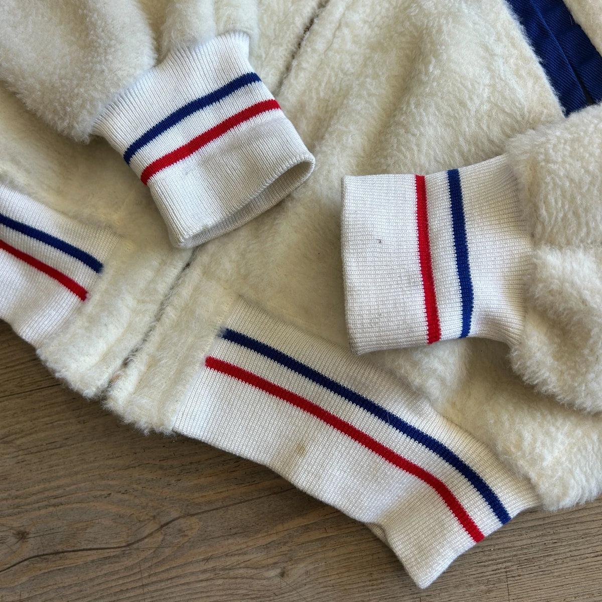 VINTAGE 1960s | Wilson Sports Apparel Cream Fleece Varsity Bomber Jacket sz 40 L