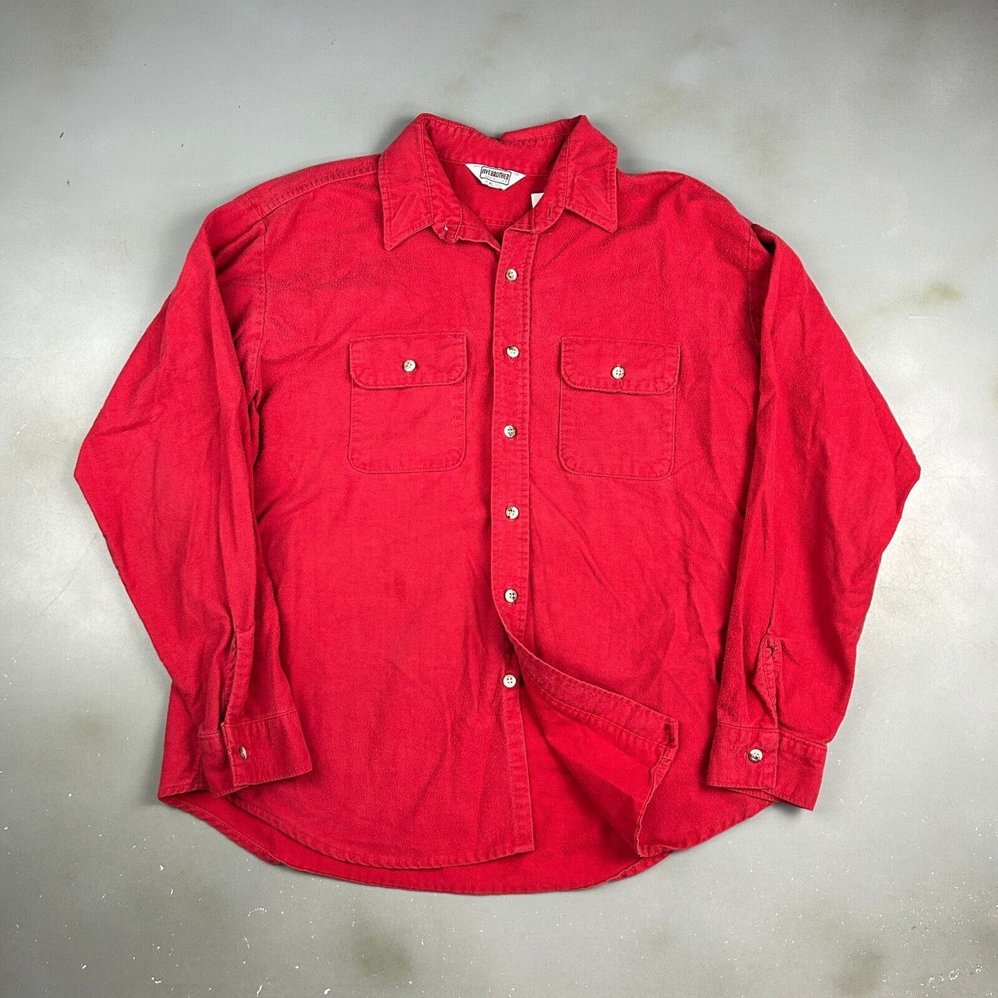 VINTAGE 90s Five Brother Red Chamois Cloth Button Up Shirt sz XL Adult