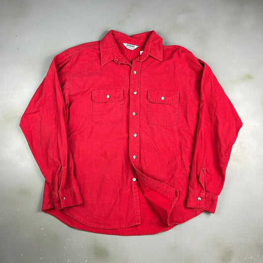 VINTAGE 90s Five Brother Red Chamois Cloth Button Up Shirt sz XL Adult