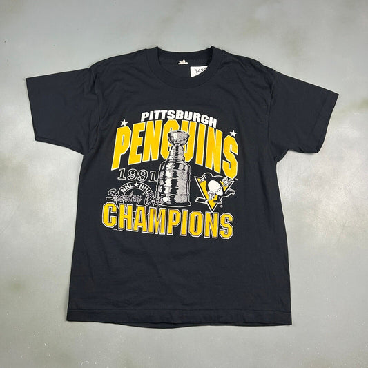 VINTAGE 1991 Pittsburgh Penguins NHL Stanley Cup T-Shirt sz Medium Adult
